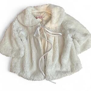 Kids Dream Toddler Glam White Faux Fur Vegan Collared Coat Ribbon Tie 3 4 years